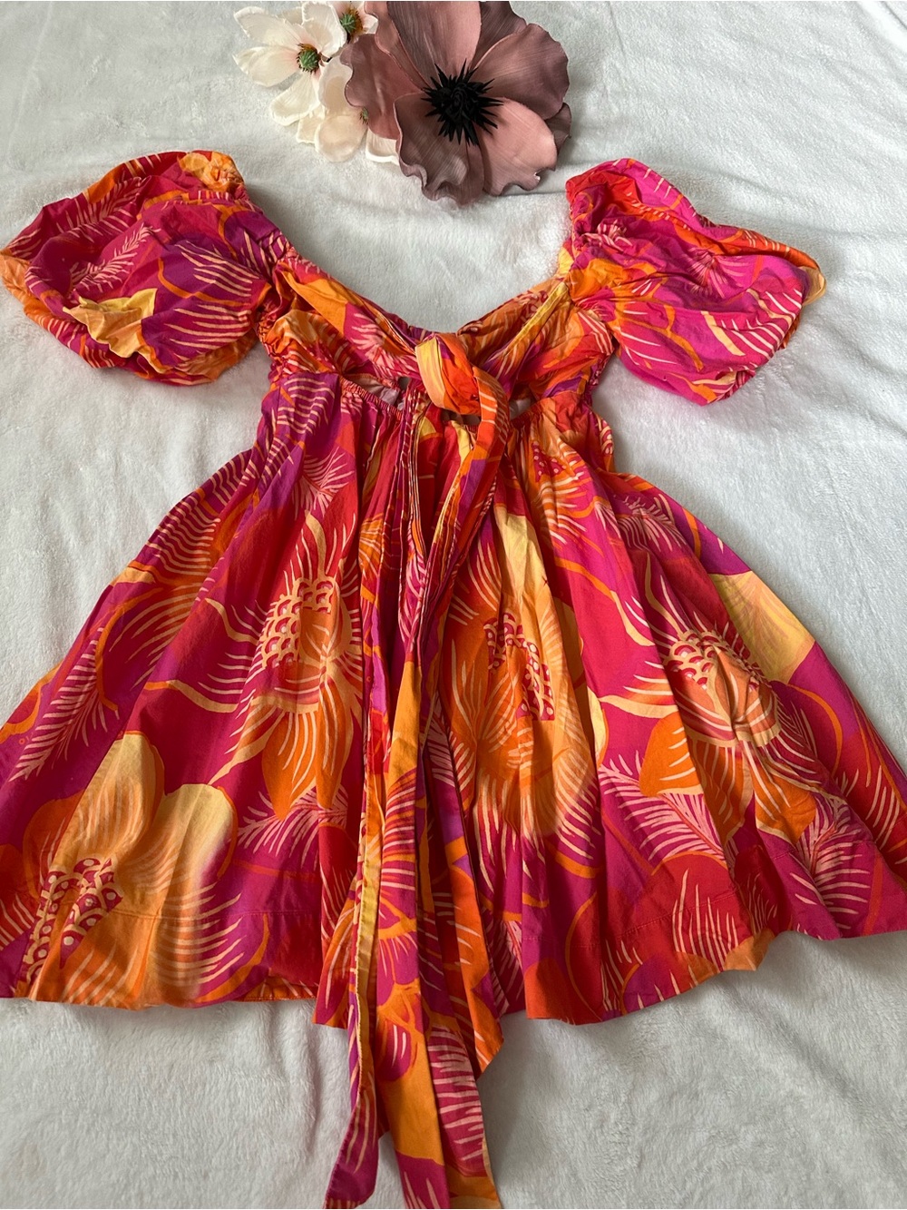 FARM RIO Summer Garden Bow Mini Dress S - Picture 4 of 13